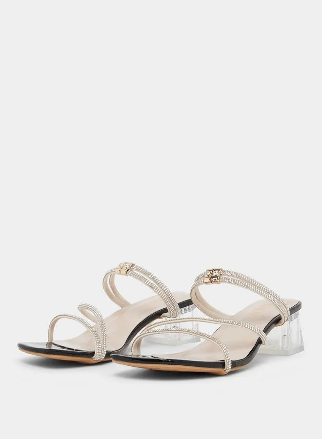 تايك تو صندل بكعب سميك مزين بحجر الراين